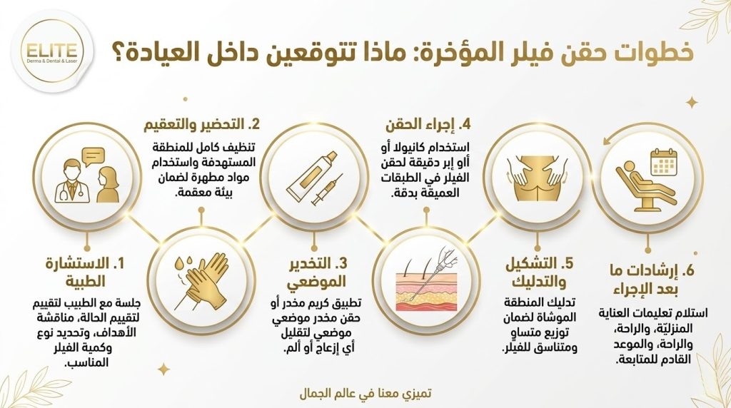 خطوات حقن فيلر المؤخره: ماذا تتوقعين داخل العيادة؟