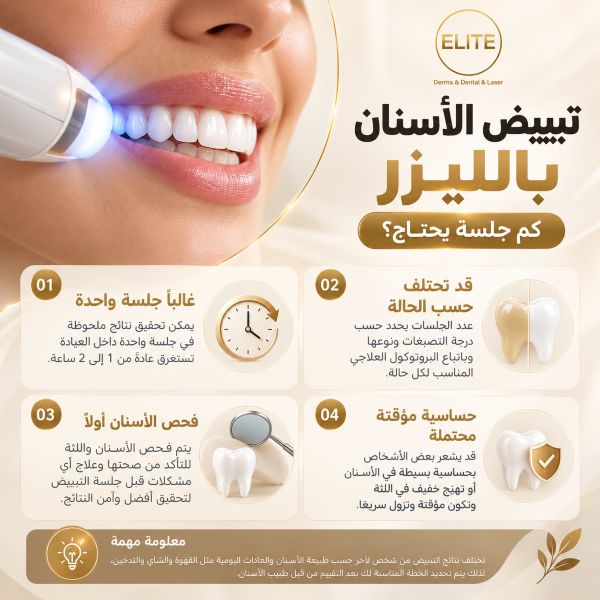 تبييض الأسنان بالليزر كم جلسة يحتاج؟